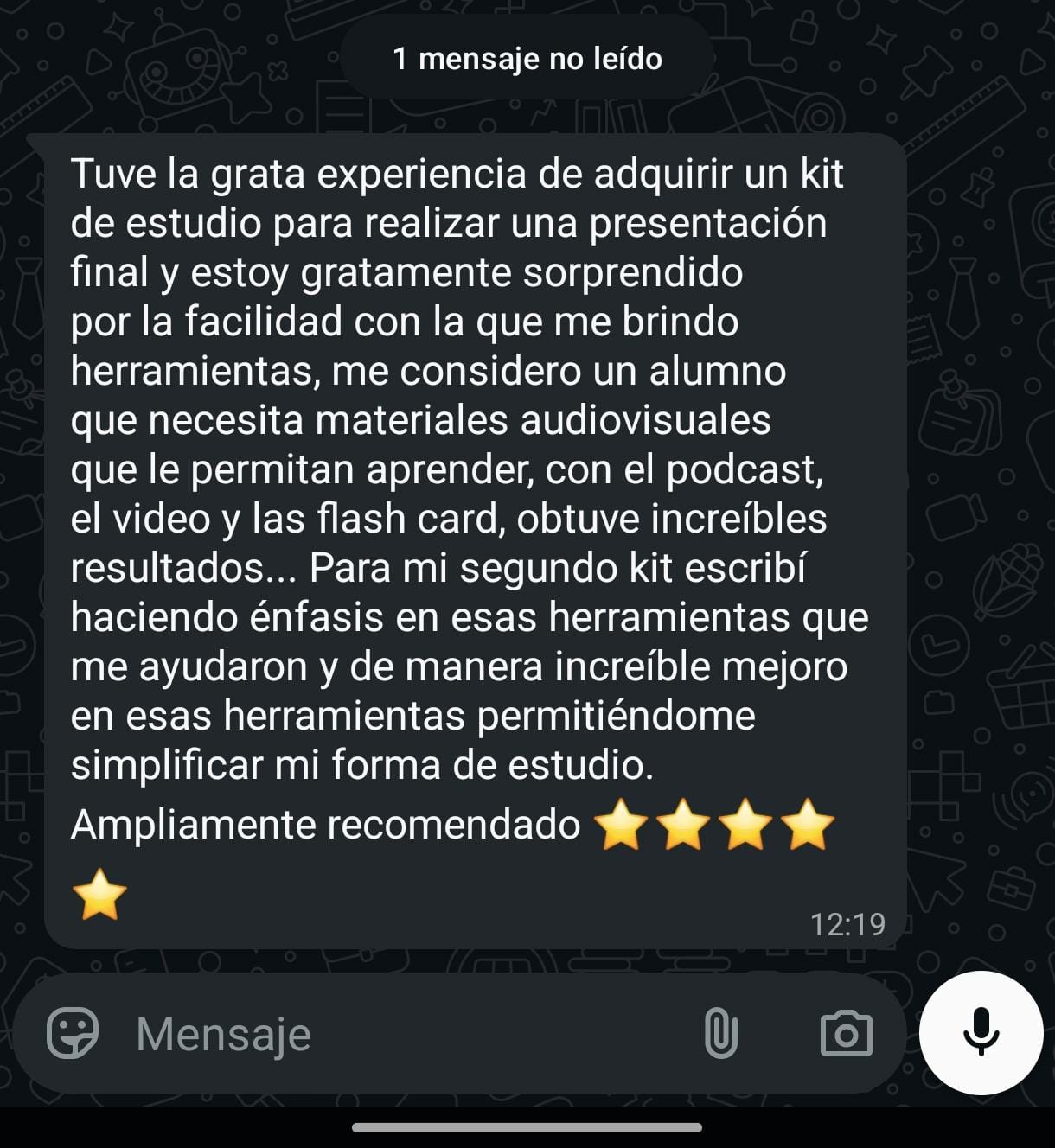Captura de WhatsApp - Estudiante de Psicología UNAM